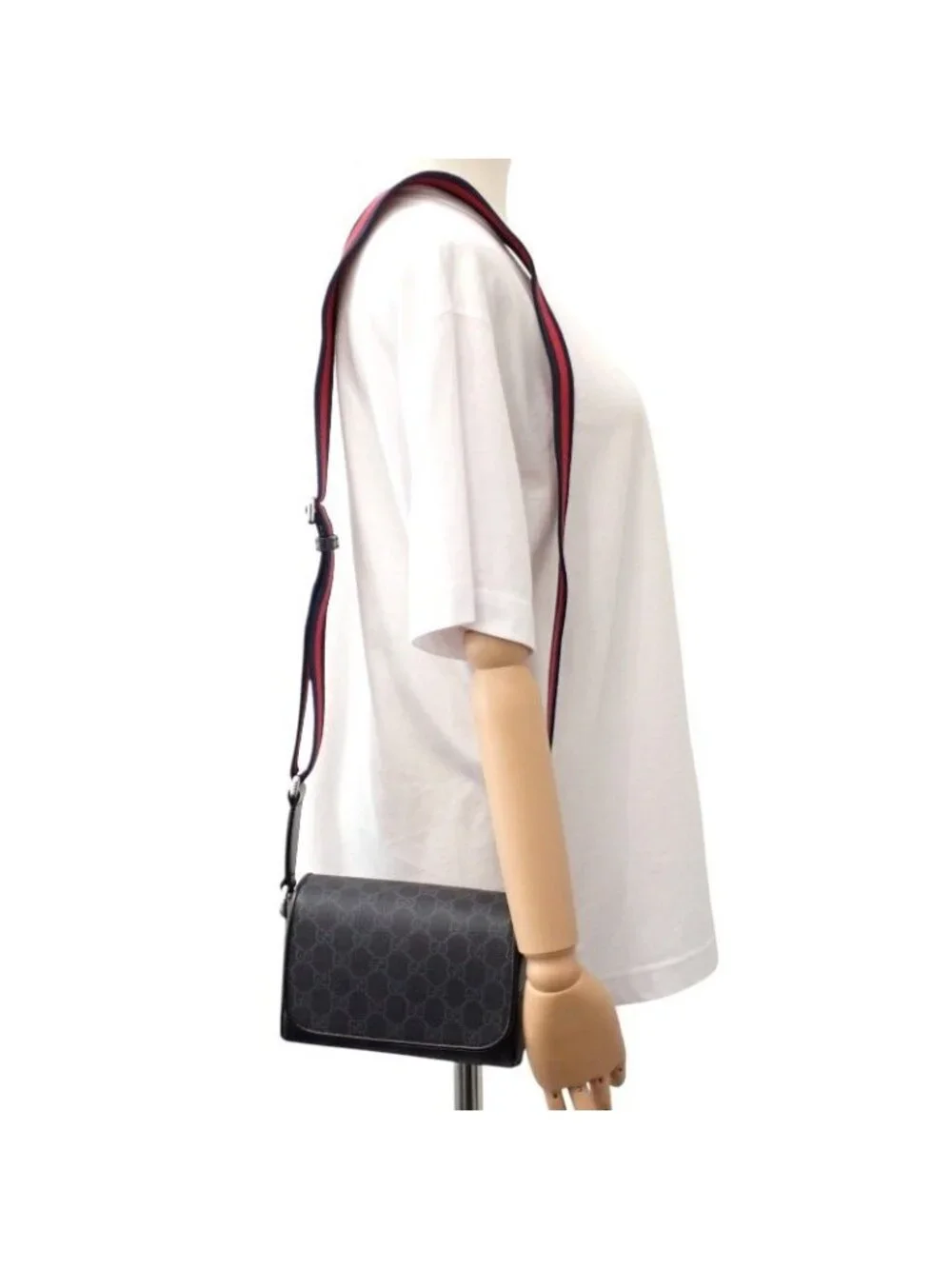Gucci GG Super Mini Shoulder Bag Polyurethane Black Red